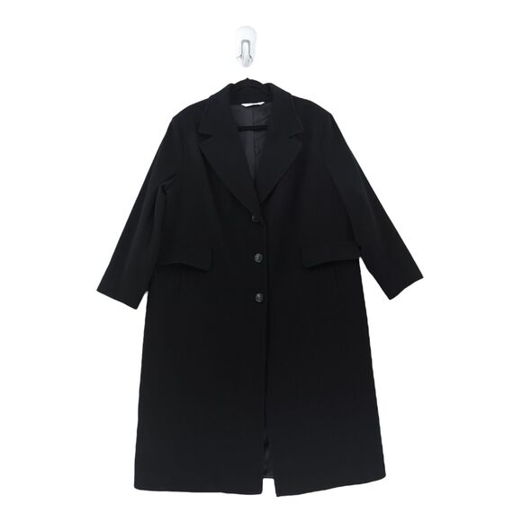 Fleurette Women 18W Plus Holland Longline Coat Black Wool Lined Loro Piana FLAW